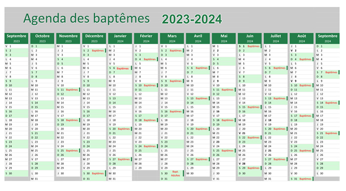 agenda baptemes 2022 - 2023